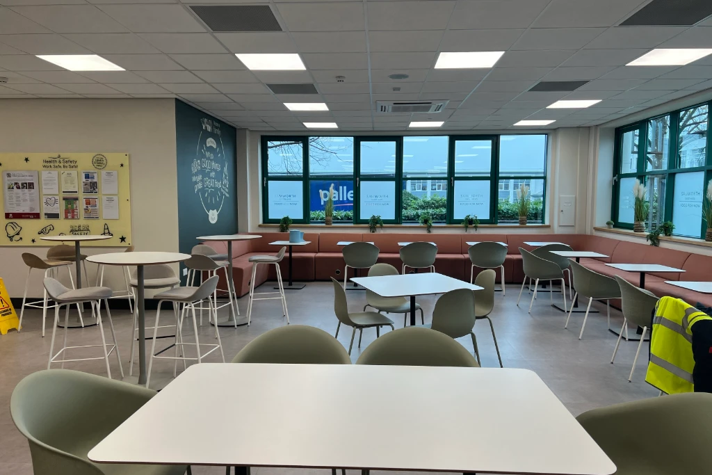 the office refreshment area at Samworths with tables and chairs in a relaxed setting
